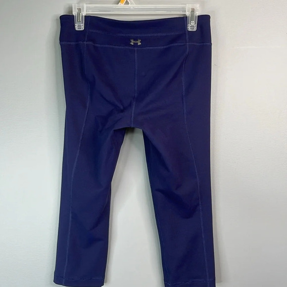 UNDER ARMOUR Fitted Cropped Leggings Navy Blue Low Rise Back Logo M - Picture 7 of 11